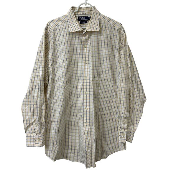 Polo by Ralph Lauren Mens 18 Regent Blue Yellow Blue Plaid Button Down Shirt Vtg - Picture 1 of 5